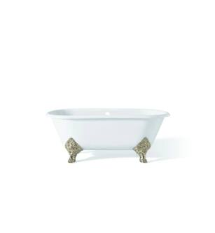 Cheviot 2161-WW-PN Carlton 70" Cast Iron Clawfoot Soaking Bathtub with Continuous Rolled Rim in White with Polished Nickel Feet