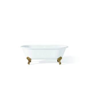 Cheviot 2168-WW-7-PB Regal 61" Cast Iron Soaking Bathtub with Flat Area for Faucet Holes and Shaughnessy Polished Brass Feet in White