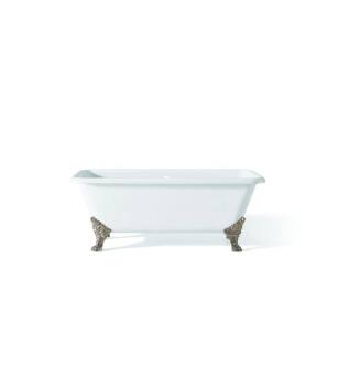 Cheviot 2173-WW-BN Spencer 66 7/8" Cast Iron Clawfoot Soaking Bathtub with Continuous Rolled Rim with Brushed Nickel Feet in White