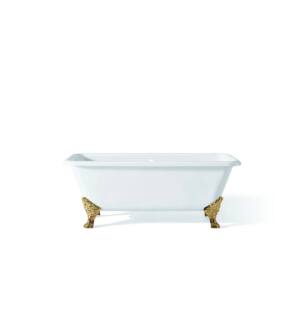 Cheviot 2173-WW-PB Spencer 66 7/8" Cast Iron Clawfoot Soaking Bathtub with Continuous Rolled Rim with Polished Brass Feet in White
