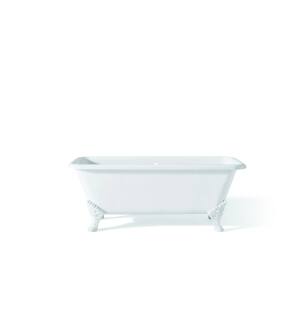 Cheviot 2173-WW-WH Spencer 66 7/8" Cast Iron Clawfoot Soaking Bathtub with Continuous Rolled Rim with White Feet in White