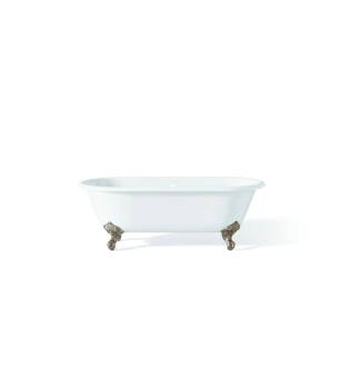 Cheviot 2174-WW-6-BN Regal 70" Cast Iron Clawfoot Bathtub with Flat Area for Faucet Holes with Brushed Nickel Feet in White