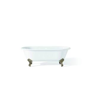 Cheviot 2180-WW-6-PN Regal 70" Cast Iron Clawfoot Bathtub with Flat Area on Rim and Shaughnessy Polished Nickel Feet in White