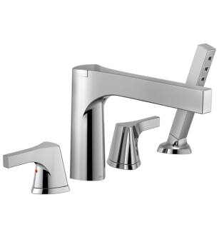 Delta T4774 Zura 8 1/2" Double Handle Deck Mounted Roman Tub Faucet with Handshower in Chrome