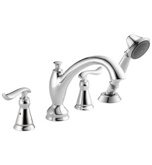 Delta T4794 Linden 7 7/8" Double Handle Roman Tub Faucet Trim with Hand Shower in Chrome