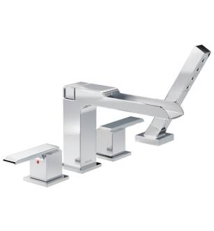 Delta T4768 Ara 6 3/4" Double Handle Deck Mounted Roman Tub Faucet with Hand Shower in Chrome