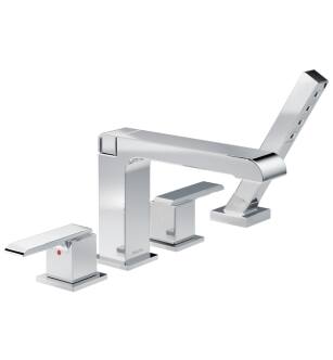 Delta T4767 Ara 6 3/4" Double Handle Deck Mounted Roman Tub Faucet with Hand Shower in Chrome