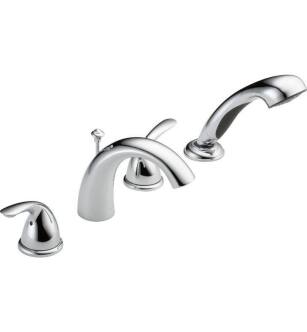 Delta T4705 Classic 5 1/4" Double Handle Deck Mounted Roman Tub Faucet with Hand Shower