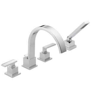 Delta T4753 Vero 10" Double Handle Deck Mounted Roman Tub Faucet with Hand Shower in Chrome