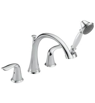 Delta T4738 Lahara 8 7/8" Double Handle Deck Mounted Roman Tub Faucet with Hand Shower in Chrome