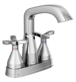 Delta 257766-MPU-DST Stryke 7 3/8" Two Cross Handle Centerset Bathroom Faucet with Metal Pop-Up Drain in Chrome