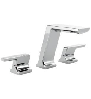 Delta 3599LF-PR-MPU Pivotal 5 1/2" Double Handle Widespread Bathroom Sink Faucet with Metal Pop-Up Drain in Chrome