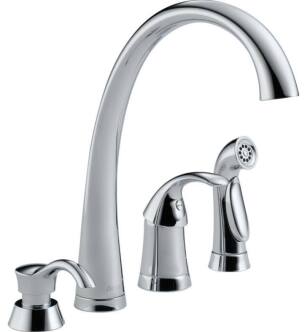 Delta 4380-SD-DST Pilar Single Handle Kitchen Faucet with Spray and Soap Dispenser