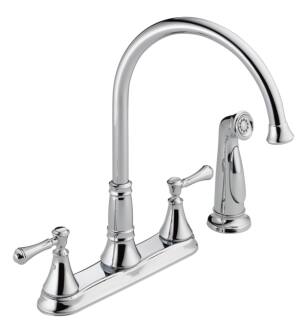 Delta 2497LF Cassidy 13 1/2" Double Handle Deck Mounted Kitchen Faucet with Side Spray in Chrome