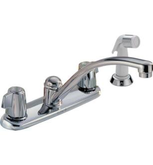 Delta 2400LF Classic 6 3/8" Double Handle Deck Mount Kitchen Faucet with Side Spray in Chrome
