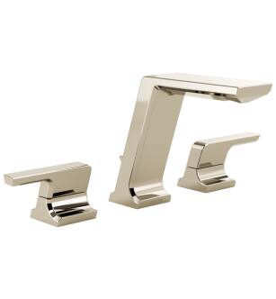 Delta 3599LF-PN-PR-MPU Pivotal 5 1/2" Double Handle Widespread Bathroom Sink Faucet with Metal Pop-Up Drain in Lumicoat Polished Nickel