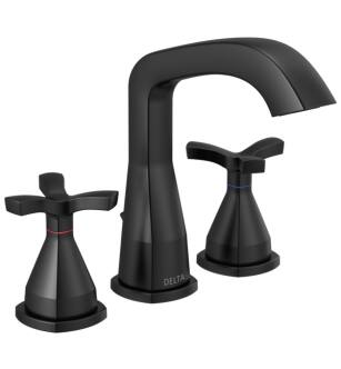 Delta 357766-BLMPU-DST Stryke 6 7/8" Two Cross Handle Widespread Bathroom Faucet with Pop-Up Drain in Matte Black