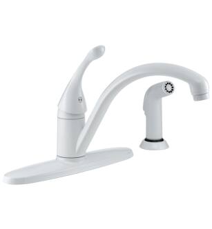 Delta 440-WH-DST Collins 8 3/4" Single Handle Deck Mount Kitchen Faucet with Side Spray in White