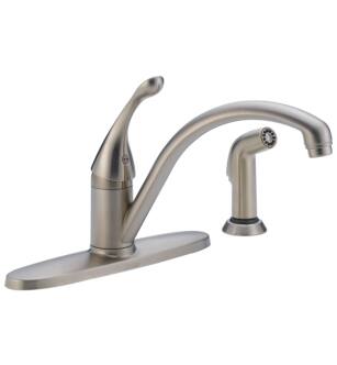 Delta 440-SS-DST Collins 8 3/4" Single Handle Deck Mount Kitchen Faucet with Side Spray in Stainless Steel