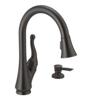 Delta 16968-RBSD-DST Talbott 14 1/2" Single Handle Pull-Down Kitchen Faucet with Soap Dispenser in Venetian Bronze