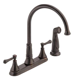 Delta 2497LF-RB Cassidy 13 1/2" Double Handle Deck Mounted Kitchen Faucet with Side Spray in Venetian Bronze
