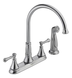 Delta 2497LF-AR Cassidy 13 1/2" Double Handle Deck Mounted Kitchen Faucet with Side Spray in Arctic Stainless