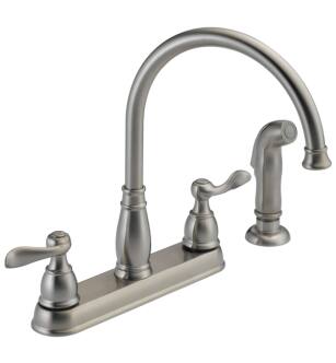 Delta 21996LF-SS Windemere 11 5/8" Double Handle Deck Mounted Kitchen Faucet with Side Spray in Stainless Steel
