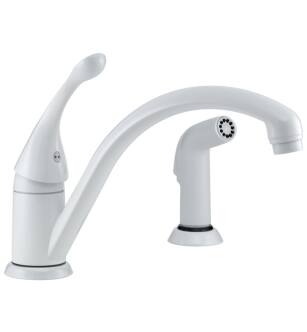 Delta 441-WH-DST Collins 8 3/8" Single Handle Deck Mounted Kitchen Faucet with Side Spray in White