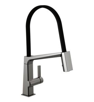 Delta 9693-KS-DST Pivotal 18 3/4" Single Handle Exposed Hose Kitchen Faucet in Black Stainless