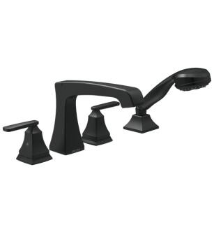 Delta T4764-BL Ashlyn 6 5/8" Double Handle Deck Mounted Roman Tub Faucet with Hand Shower in Matte Black