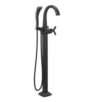 Delta T47776-BLFL Stryke 44 3/8" Single Handle Floor Mount Tub Filler with Hand Shower in Matte Black