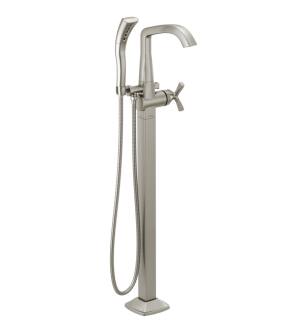 Delta T47766-SSFL Stryke 42 7/8" Single Cross Handle Floor Mount Tub Filler with Handshower and H2Okinetic Technology in Stainless Steel