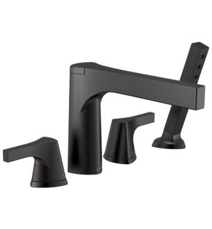 Delta T4774-BL Zura 8 1/2" Double Handle Deck Mounted Roman Tub Faucet with Handshower in Matte Black