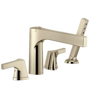 Delta T4774-PN Zura 8 1/2" Double Handle Deck Mounted Roman Tub Faucet with Handshower in Polished Nickel