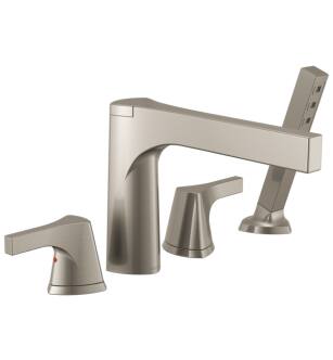 Delta T4774-SS Zura 8 1/2" Double Handle Deck Mounted Roman Tub Faucet with Handshower in Stainless Steel