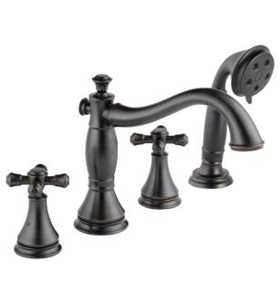 Delta T4797-RBLHP Cassidy 9 3/8" Two Handle Deck Mounted Roman Tub Faucet Trim with Hand Shower in Venetian Bronze