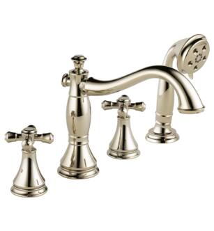 Delta T4797-PNLHP Cassidy 9 3/8" Two Handle Deck Mounted Roman Tub Faucet Trim with Hand Shower in Polished Nickel