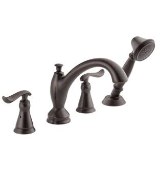 Delta T4794-RB Linden 7 7/8" Double Handle Roman Tub Faucet Trim with Hand Shower in Venetian Bronze