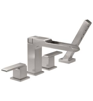 Delta T4768-SS Ara 6 3/4" Double Handle Deck Mounted Roman Tub Faucet with Hand Shower in Stainless Steel