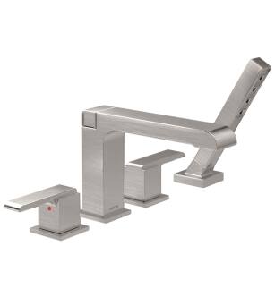 Delta T4767-SS Ara 6 3/4" Double Handle Deck Mounted Roman Tub Faucet with Hand Shower in Stainless Steel