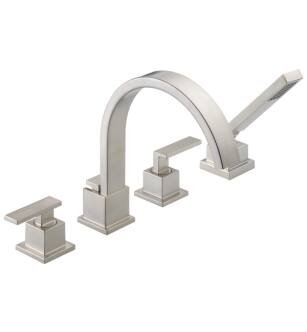 Delta T4753-SS Vero 10" Double Handle Deck Mounted Roman Tub Faucet with Hand Shower in Stainless Steel