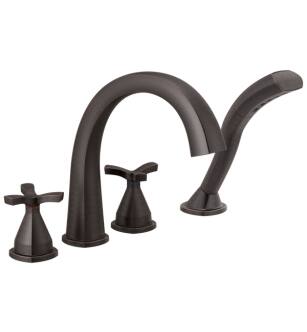 Delta T47776-RB Stryke 10 3/4" Double Cross Handle Deck Mounted Roman Tub Faucet with Handshower in Venetian Bronze