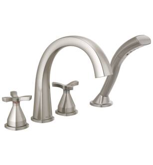 Delta T47776-SS Stryke 10 3/4" Double Cross Handle Deck Mounted Roman Tub Faucet with Handshower in Stainless Steel