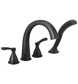 Delta T4777-BL Stryke 10 3/4" Double Lever Handle Deck Mounted Roman Tub Faucet with Handshower in Matte Black