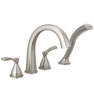 Delta T4777-SS Stryke 10 3/4" Double Lever Handle Deck Mounted Roman Tub Faucet with Handshower in Stainless Steel