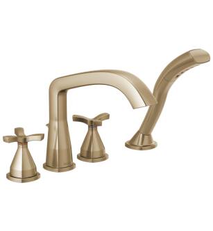 Delta T47766-CZ Stryke 9 1/4" Double Cross Handle Deck Mounted Roman Tub Faucet Trim with Handshower in Champagne Bronze