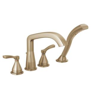 Delta T4776-CZ Stryke 9 1/4" Double Lever Handle Deck Mounted Roman Tub Faucet Trim with Handshower in Champagne Bronze