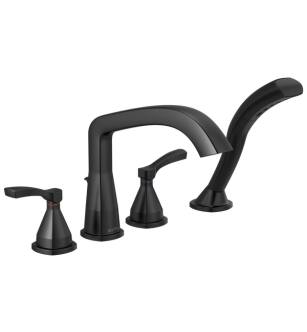 Delta T4776-BL Stryke 9 1/4" Double Lever Handle Deck Mounted Roman Tub Faucet Trim with Handshower in Matte Black