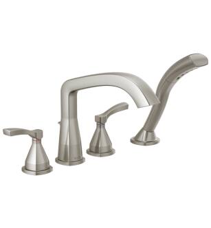 Delta T4776-SS Stryke 9 1/4" Double Lever Handle Deck Mounted Roman Tub Faucet Trim with Handshower in Stainless Steel