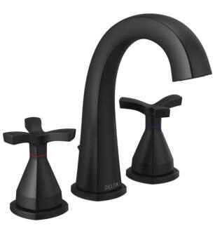 Delta 357756-BLMPU-DST Stryke 7 3/8" Two Cross Handle Widespread Bathroom Sink Faucet with Pop-Up Drain in Matte Black